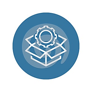 Engineering Solutions Icon. Gear and Cardbox. Product Symbol.