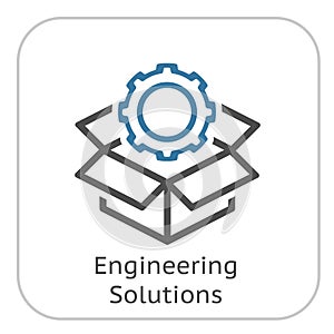 Engineering Solutions Icon. Gear and Cardbox. Product Symbol.