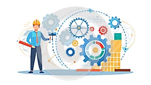 Engineering Team with Gears Collaboration Innovation Process, vector design Generative AI