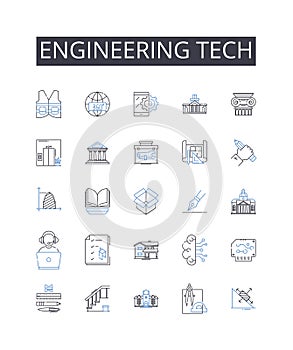 Engineering tech line icons collection. Prosperity, Abundance, Riches, Affluence, Opulence, Fortune, Luxury vector and