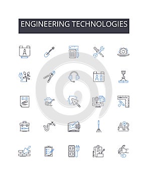 Engineering technologies line icons collection. Computer systems, Environmental sustainability, Industrial automation