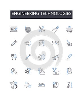 Engineering technologies line icons collection. Computer systems, Environmental sustainability, Industrial automation