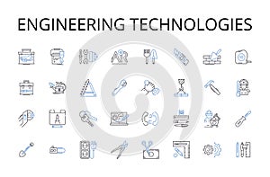 Engineering technologies line icons collection. Computer systems, Environmental sustainability, Industrial automation