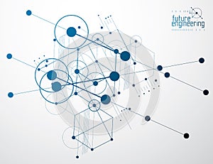 Engineering technology vector made with hexagons, circles and lines. Technical drawing abstract background