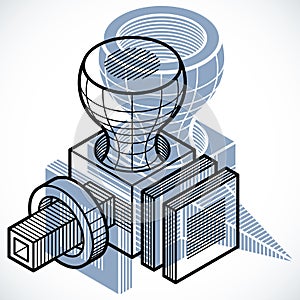 Engineering three-dimensional construction, abstract vector trig