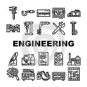 engineering tool work equipment icons set vector