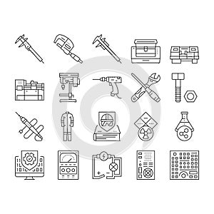 engineering tool work wrench icons set vector