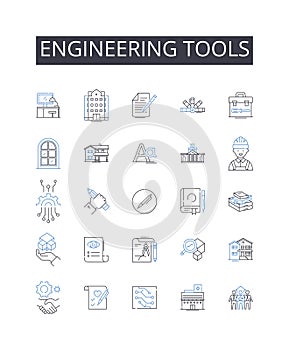 Engineering tools line icons collection. Scientific equipment, Technology devices, Computing machinery, Manufacturing