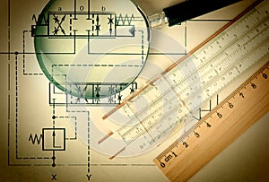 engineering tools on technical drawing