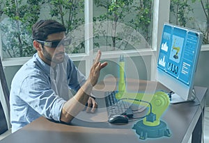 Engineering use augmented mixed virtual reality integrate artificial intelligence combine deep, machine learning, digital twin, 5G photo