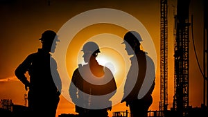 Engineers in action. A team on a construction site. Men at work silhouette