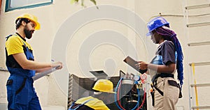 Engineers cleaning condenser coolants