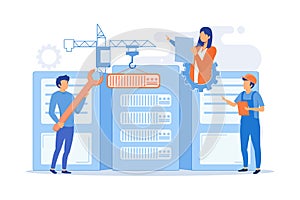 Engineers consolidating and structuring data in the center.