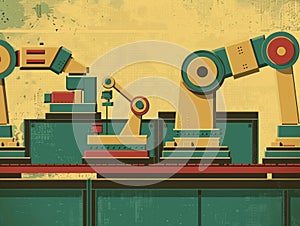 Engineers discussing improvements in a lean, automated assembly line setup