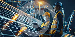 Engineers installing solar panels background - Ai Generated