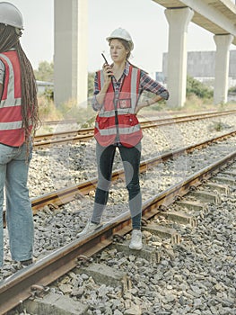 Engineers maintain railway tracks Check the railway process
