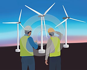 engineers near windmills