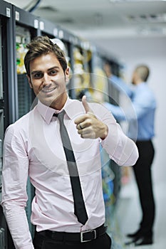 It engineers in network server room