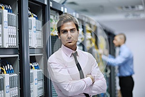 It engineers in network server room