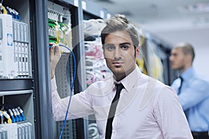 It engineers in network server room