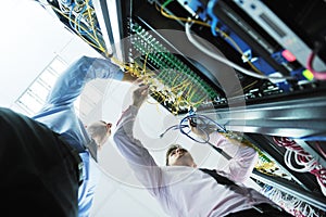 It engineers in network server room