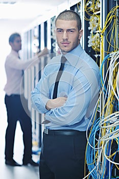 It engineers in network server room