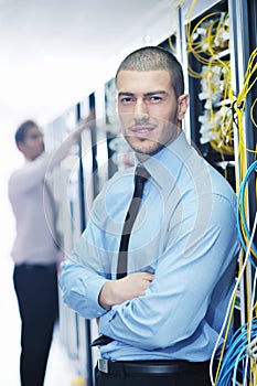 It engineers in network server room