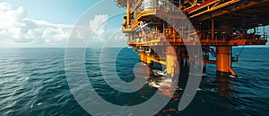 Engineers supervising the construction of an offshore oil rig in the sea. Concept Offshore Oil Rig