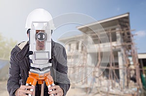 Engineers use tacheometer or theodolite with building construction site