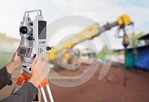 Engineers use tacheometer or theodolite with construction site