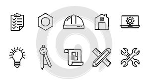 Enginering flat icon set vector