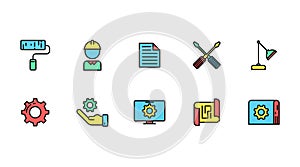 Enginering flat icon set vector photo