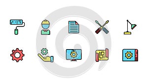 Enginering flat icon set vector