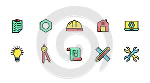 Enginering flat icon set vector