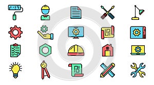 Enginering flat icon set vector