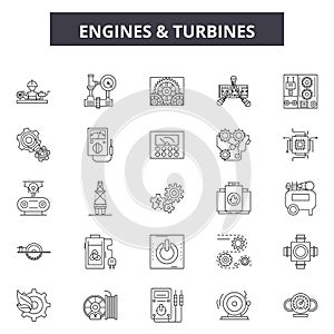 Engines and turbines line icons, signs, vector set, outline illustration concept