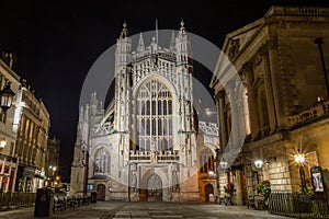 ENGLAND, BATH - 20 SEPTEMBER 2015: Bath Abbey by night A