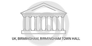 England, Birmingham, Birmingham Town Hall, travel landmark vector illustration