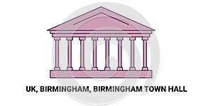 England, Birmingham, Birmingham Town Hall, travel landmark vector illustration