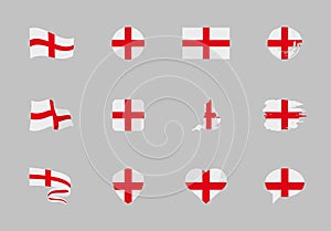 England flag - flat collection. Flags of different shaped twelve flat icons