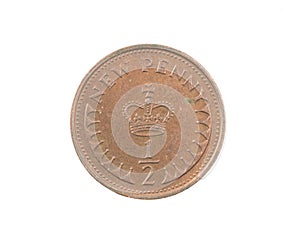 England half a new penny coin on a white isolated background