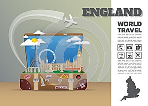 England Landmark Global Travel And Journey Infographic luggage.3D Design Vector Template.vector/illustration. can be used for you