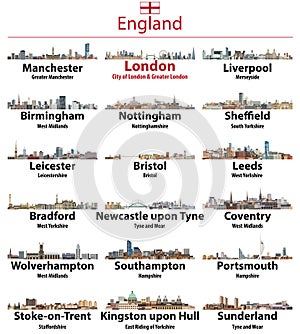 England largest cities skylines. Vector illustration