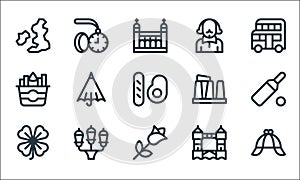 England line icons. linear set. quality vector line set such as detective hat, clover, tower bridge, street lights, fish,