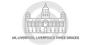 England, Liverpool, Liverpool's Three Graces, travel landmark vector illustration