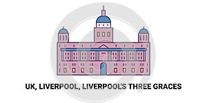 England, Liverpool, Liverpool's Three Graces, travel landmark vector illustration