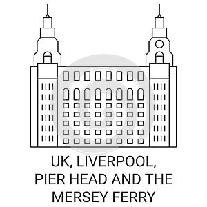 England, Liverpool, Pier Head And The Mersey Ferry travel landmark vector illustration