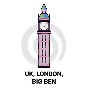 England, London, Big Ben travel landmark vector illustration