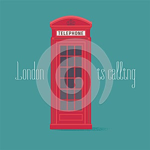 England, London red phone booth vector illustration with quote