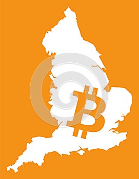 England map with bitcoin crypto currency symbol illustration